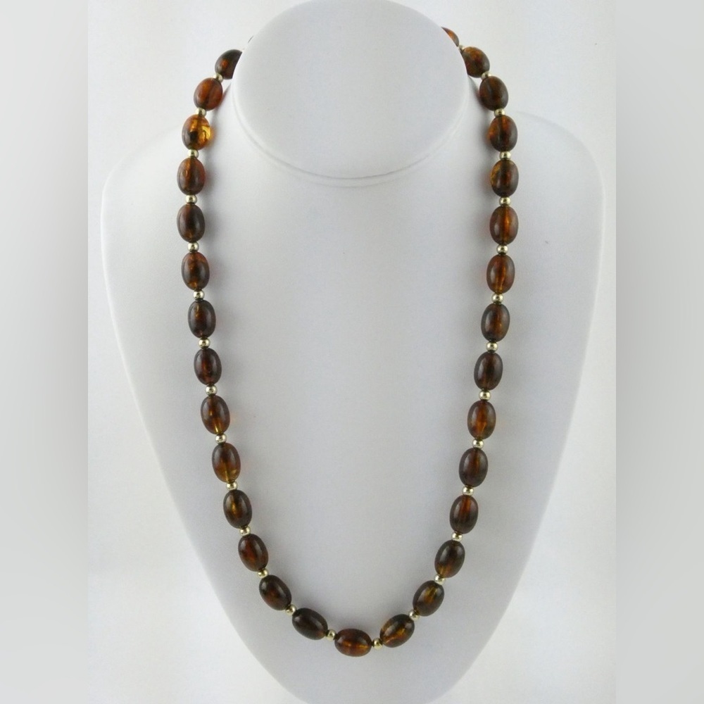 Vintage 1940s Root Beer Swirl Lucite Oblong Bead Necklace